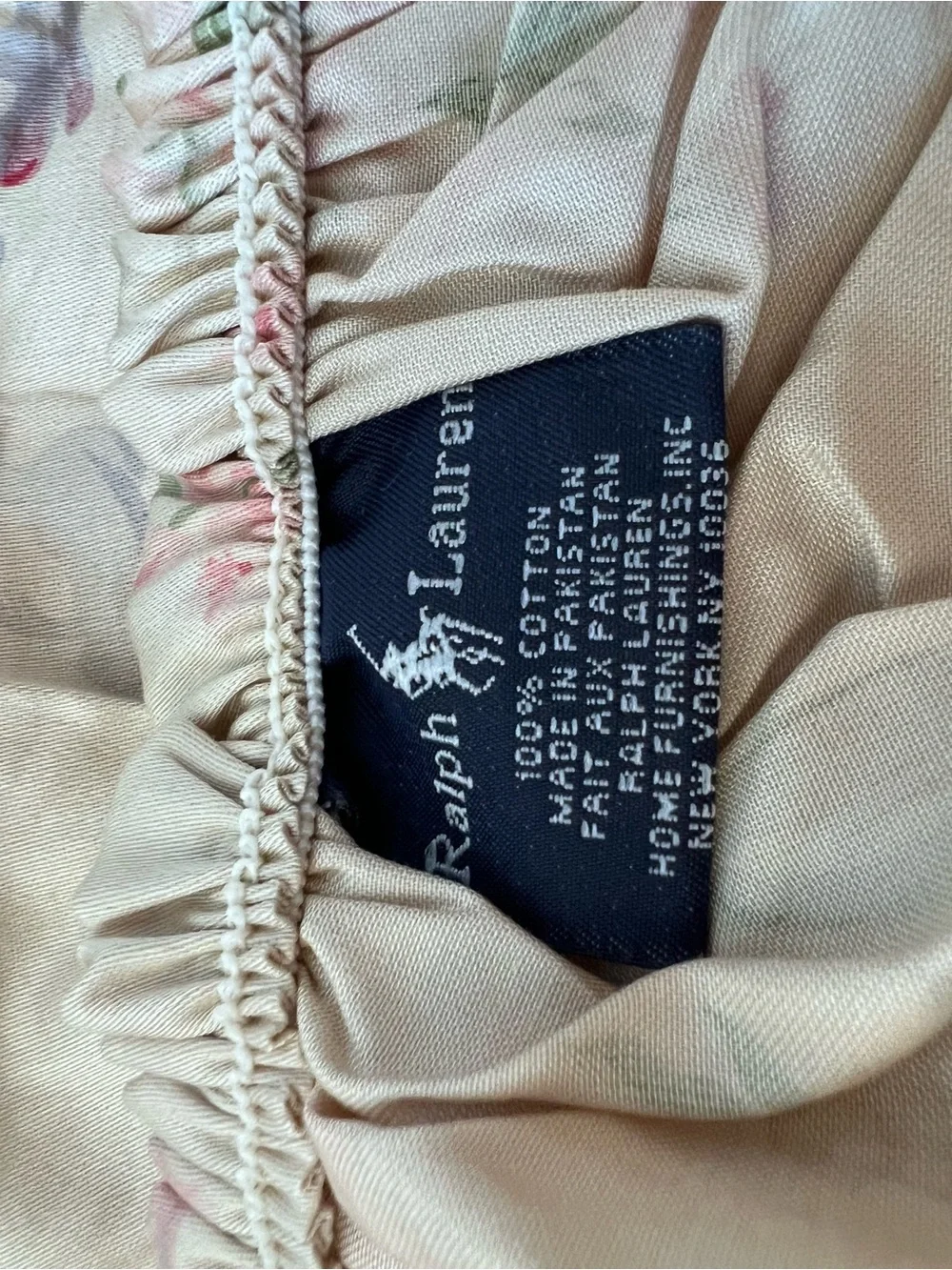 Ralph Lauren Cream Fitted Sheet with Pink Floral and Green Leaves